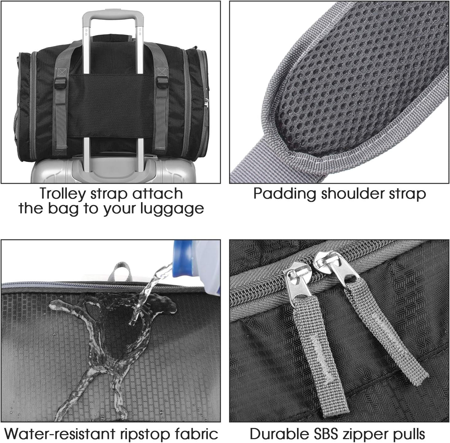 Foldable Sports Gym Bag with Wet Bag & Shoes Compartment, Travel Duffel for Men and Women