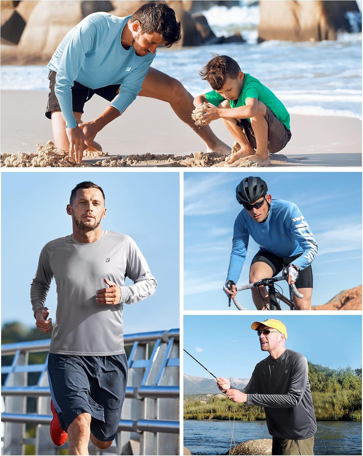 Mens UPF 50+ UV Sun Protection Shirts Outdoor Long Sleeve SPF Rash Guard for Fishing Hiking Swimming Running