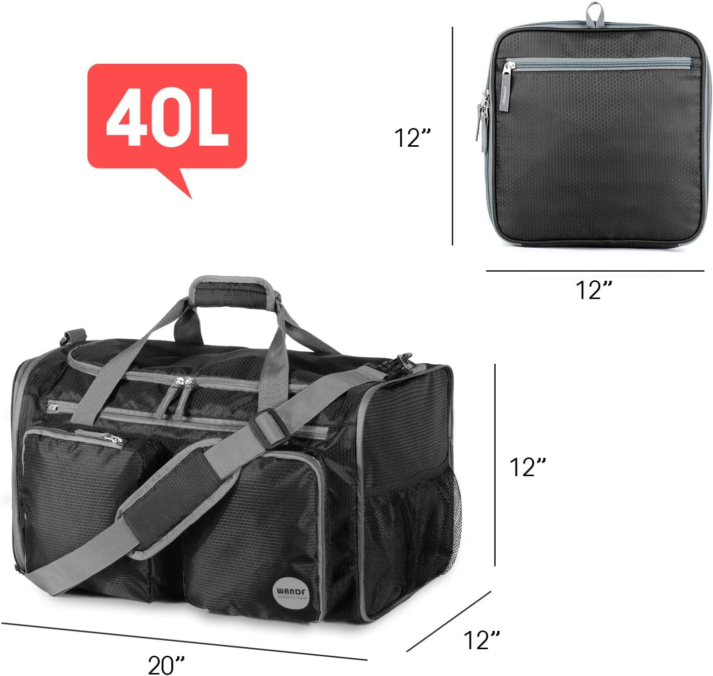Foldable Sports Gym Bag with Wet Bag & Shoes Compartment, Travel Duffel for Men and Women
