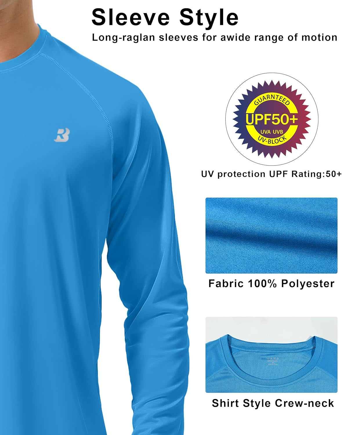 Mens UPF 50+ UV Sun Protection Shirts Outdoor Long Sleeve SPF Rash Guard for Fishing Hiking Swimming Running